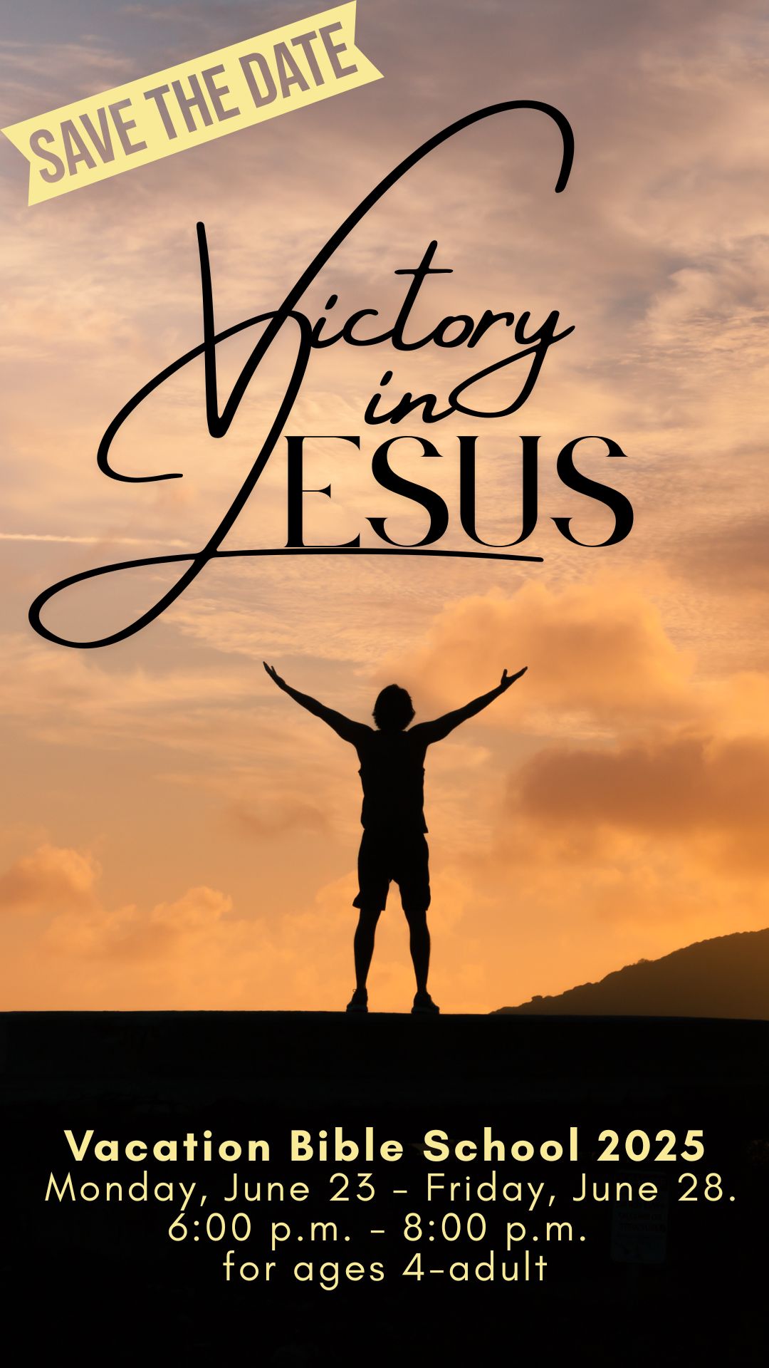 picture of person on mountain with hands up in victory